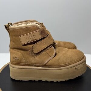 UGG Boots Womens Size 9 Brown Suede Shearling Platform Ankle Booties 1130554